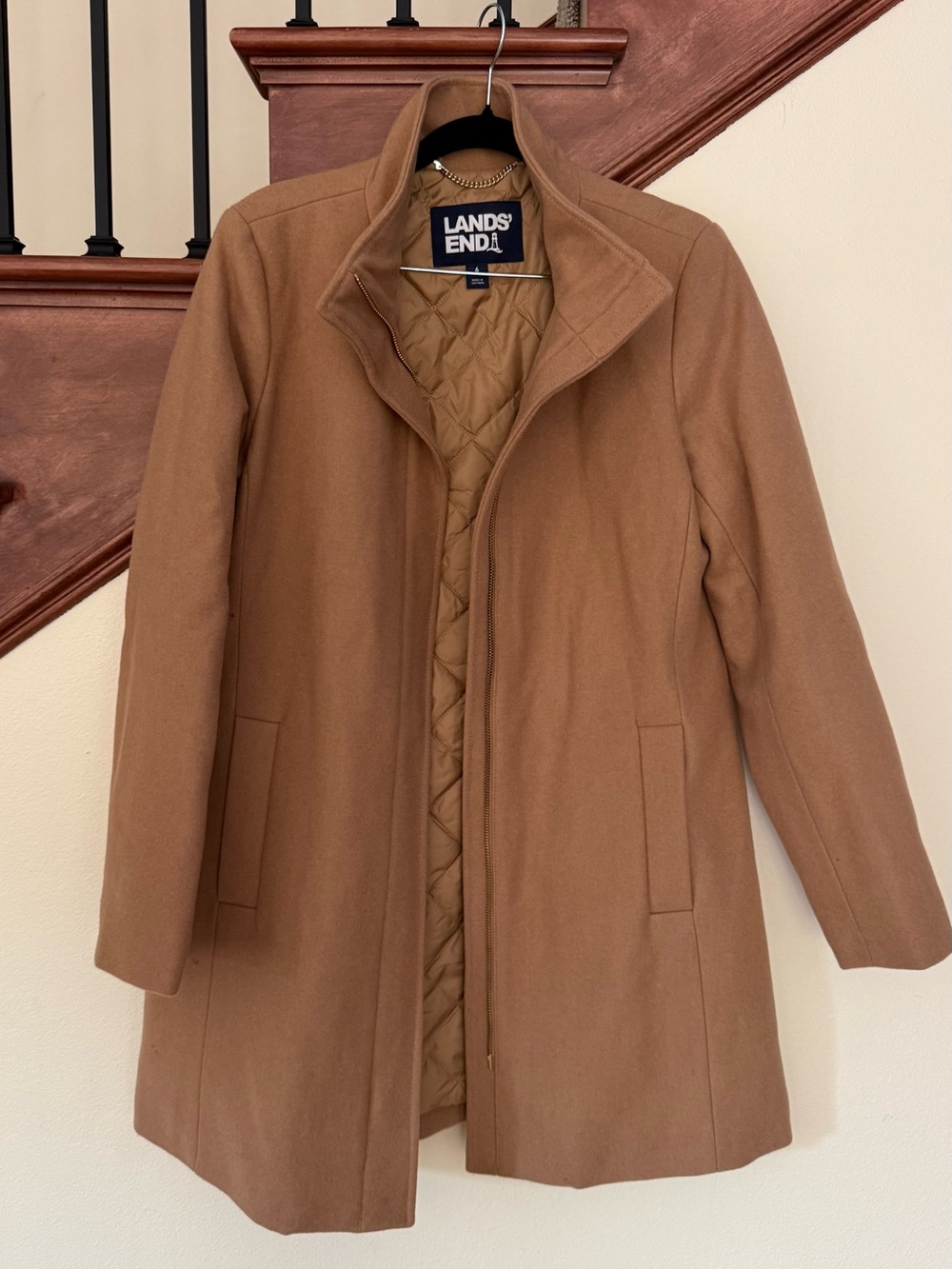 Lands' End Women's Camel-Colored Wool Blend Pea Coat